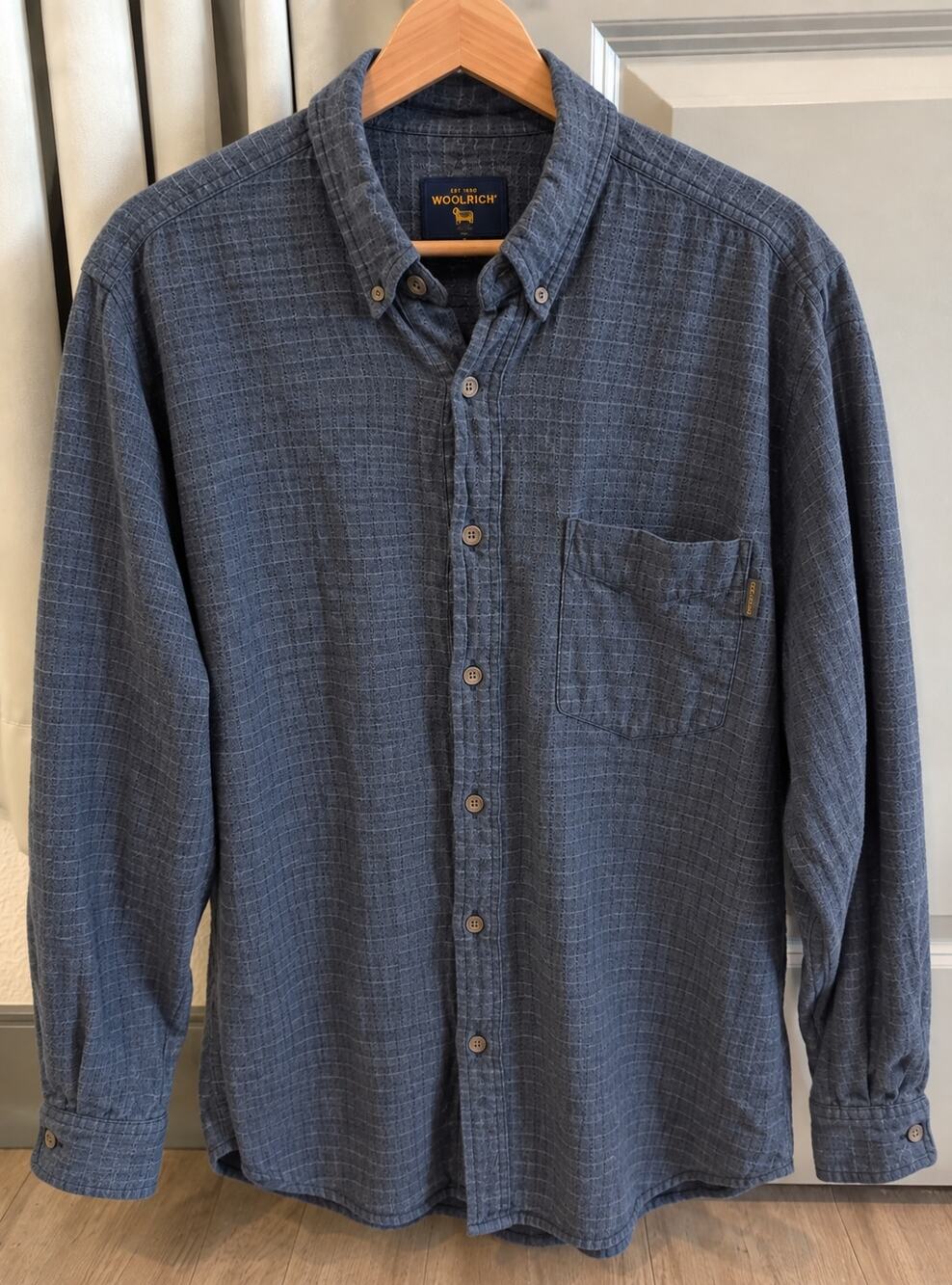 Woolrich Men’s XXL Charcoal Textured Cotton Button Down Shirt Long Sleeve